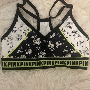 Pink Victoria secrets ultimate black and green floral sports bra NWOT